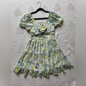 Madden Girl Green and White Ruffled Tiered Sundress